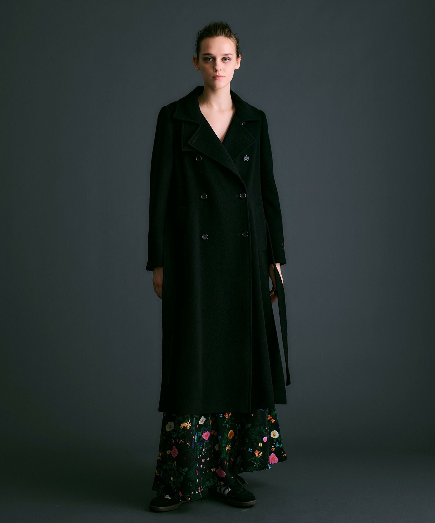 ハイブリッドウールビーバースタンドカラーロングコート*ブラック