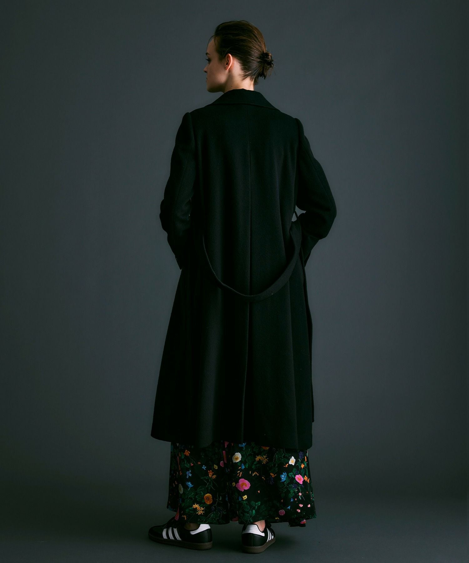 ハイブリッドウールビーバースタンドカラーロングコート*ブラック