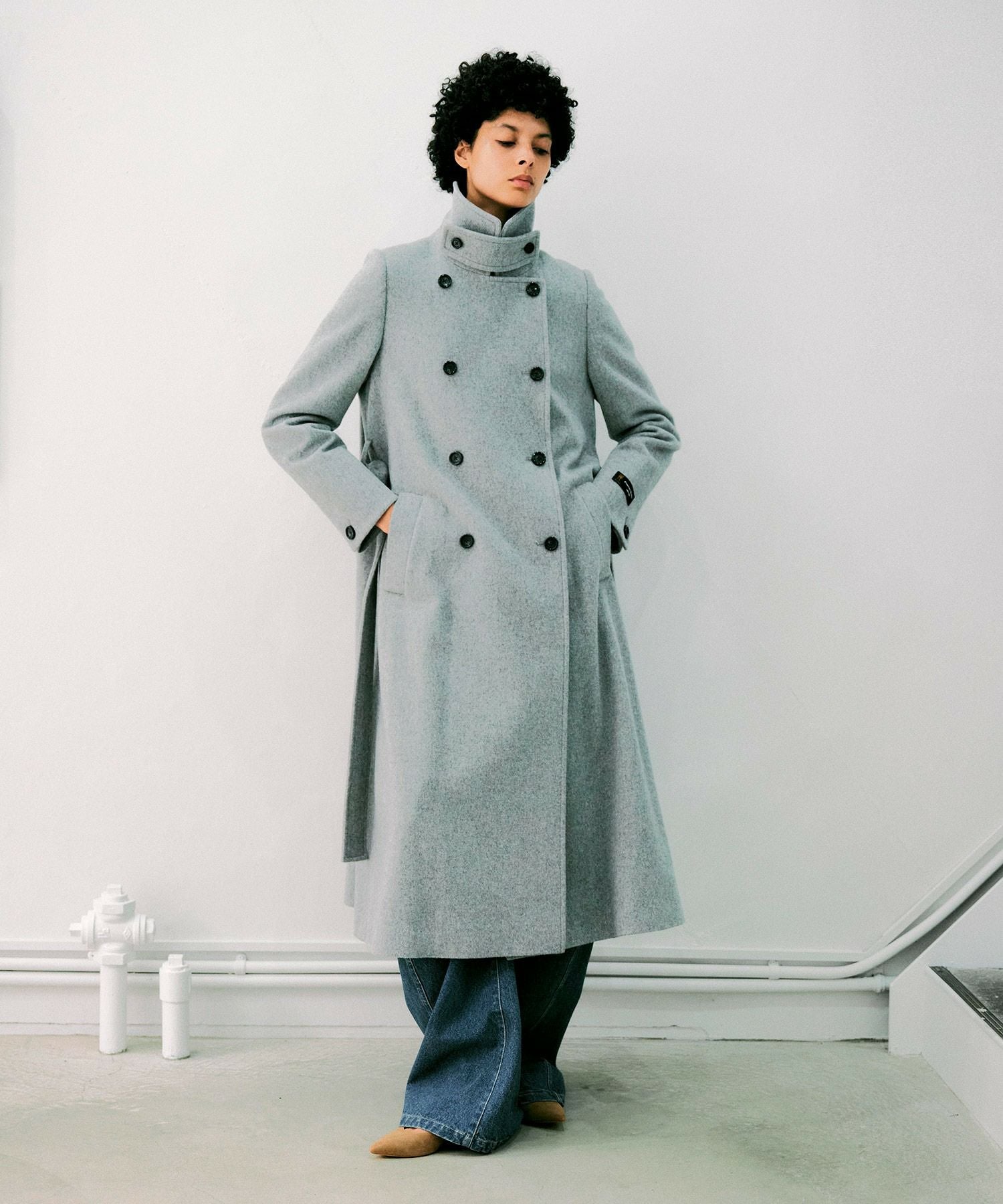 エクセレントビーバースタンドカラーロングコート*グレー*＜NMA4-LC77