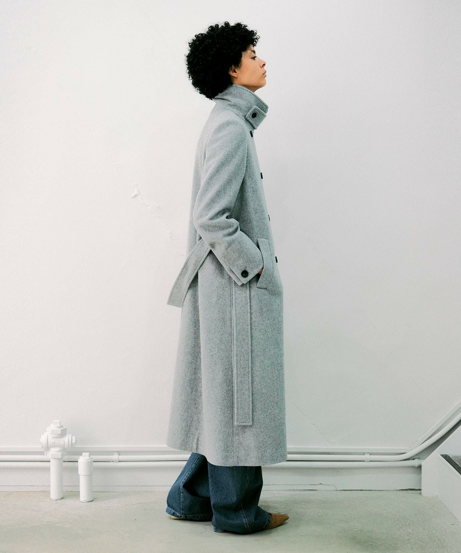 エクセレントビーバースタンドカラーロングコート*グレー*＜NMA4-LC77