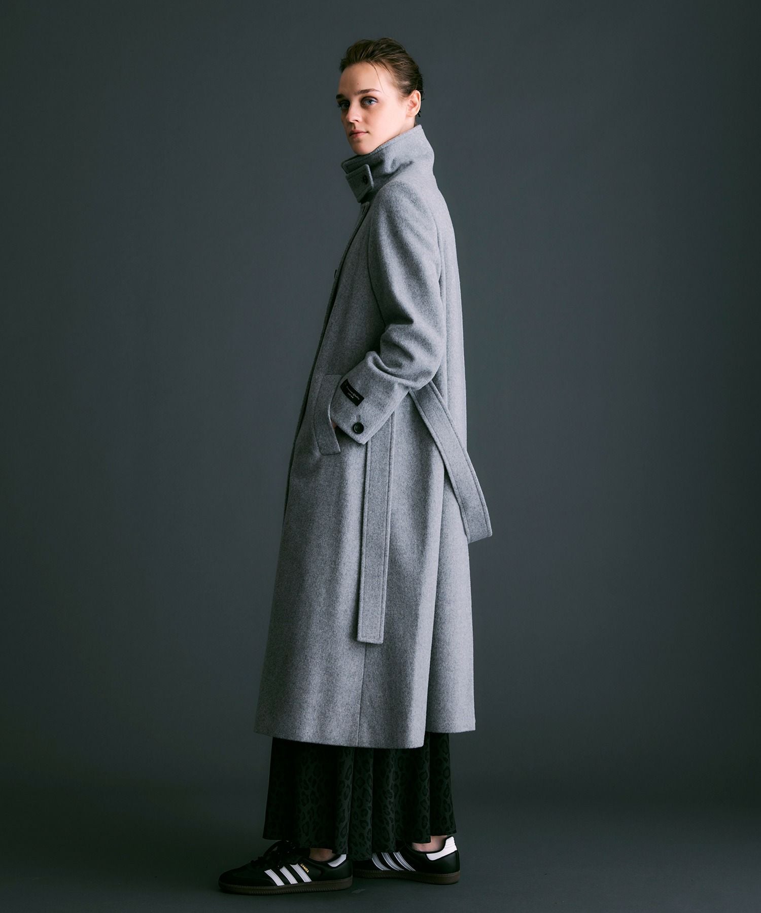 エクセレントビーバースタンドカラーロングコート*グレー*＜NMA4-LC77