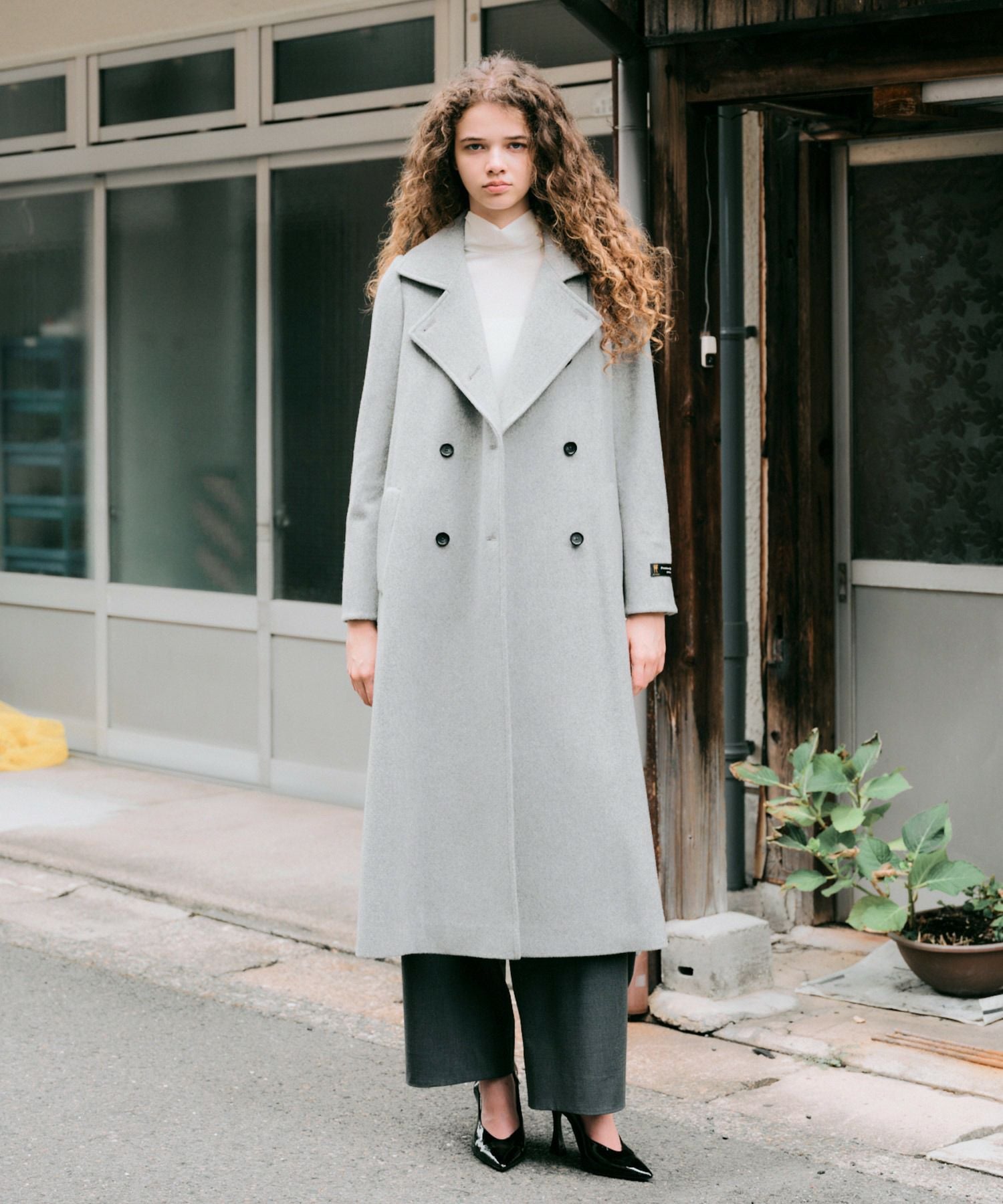 エクセレントビーバースタンドカラーロングコート*グレー*＜NMA4-LC77