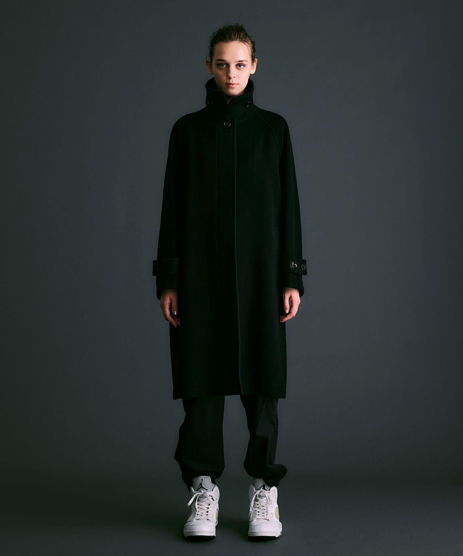 エクセレントビーバー オーバーサイズステンカラーコート*ブラック