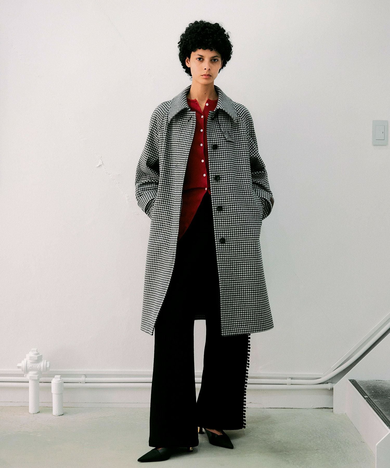 super120's千鳥オーバーサイズステンカラーコート*ブラック*＜NMA4