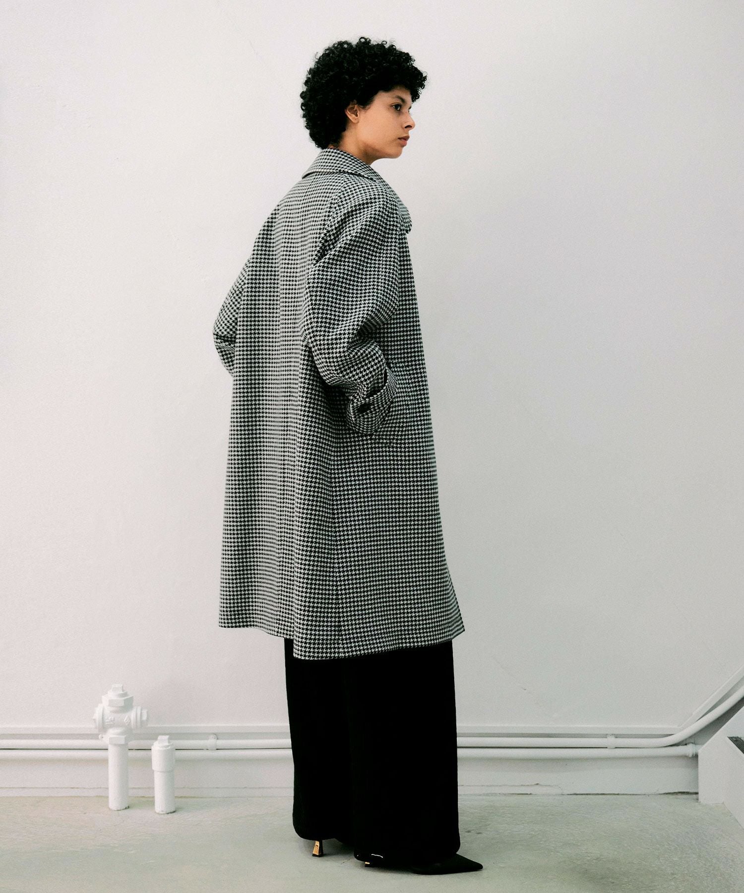 super120's千鳥オーバーサイズステンカラーコート*ブラック*＜NMA4