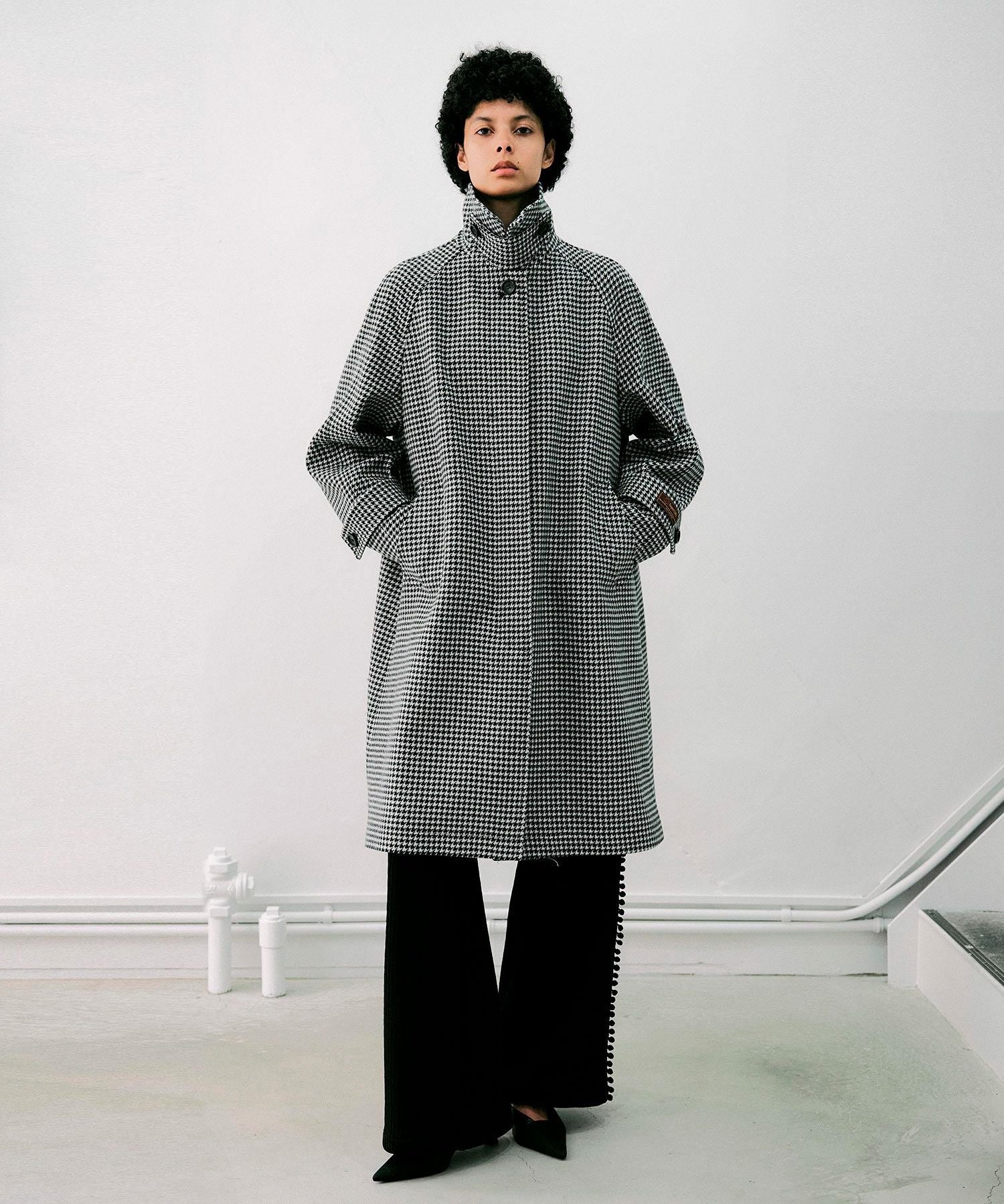 super120's千鳥オーバーサイズステンカラーコート*ブラック*＜NMA4