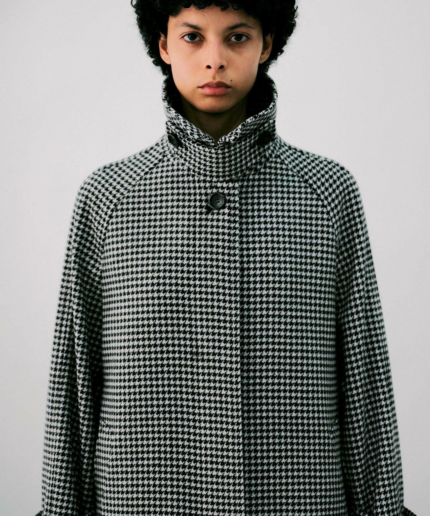 super120's千鳥オーバーサイズステンカラーコート*ブラック*＜NMA4