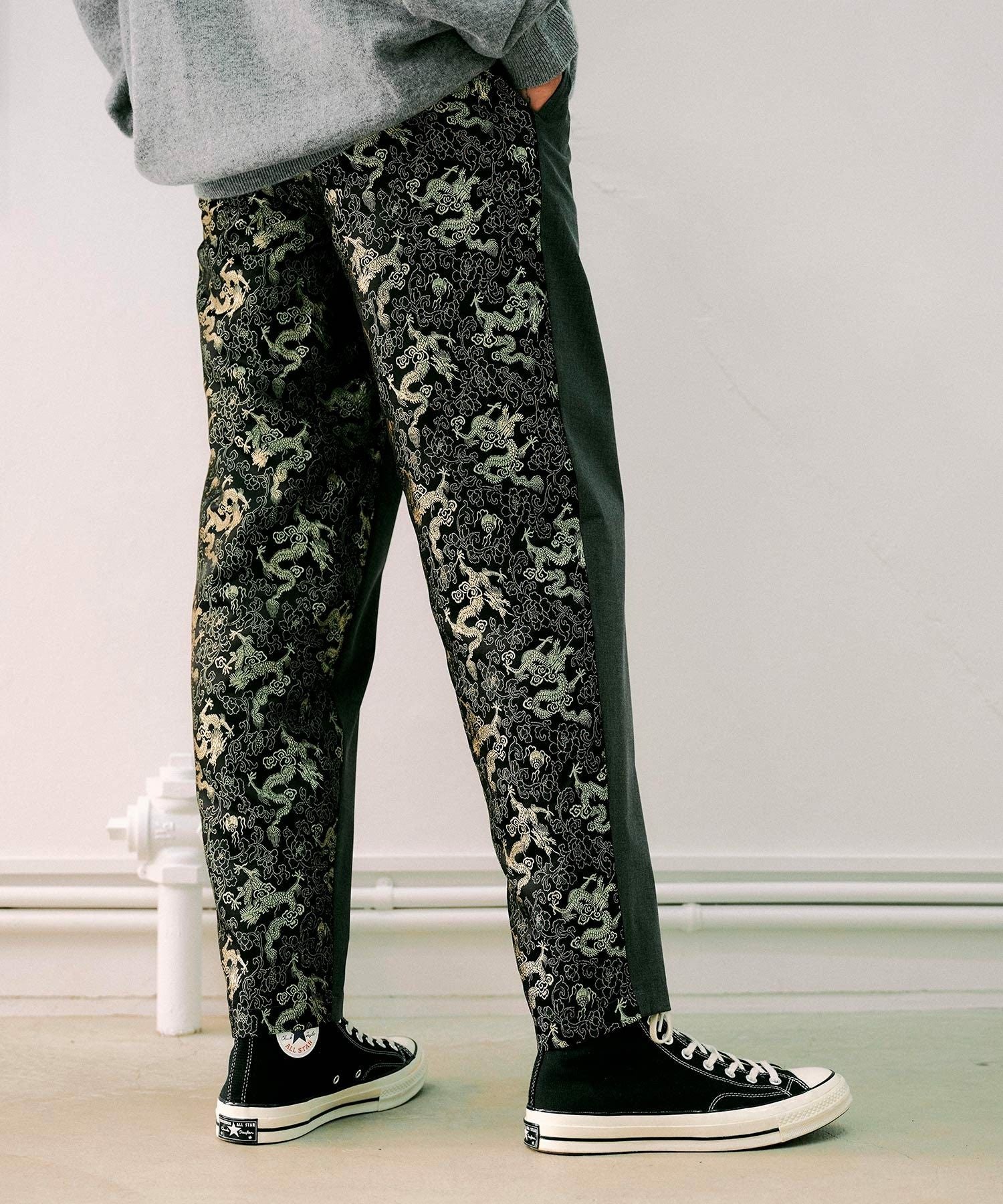 無地×ドラゴンジャガード織パンツ*チャコールグレー*＜NMA3-MP87