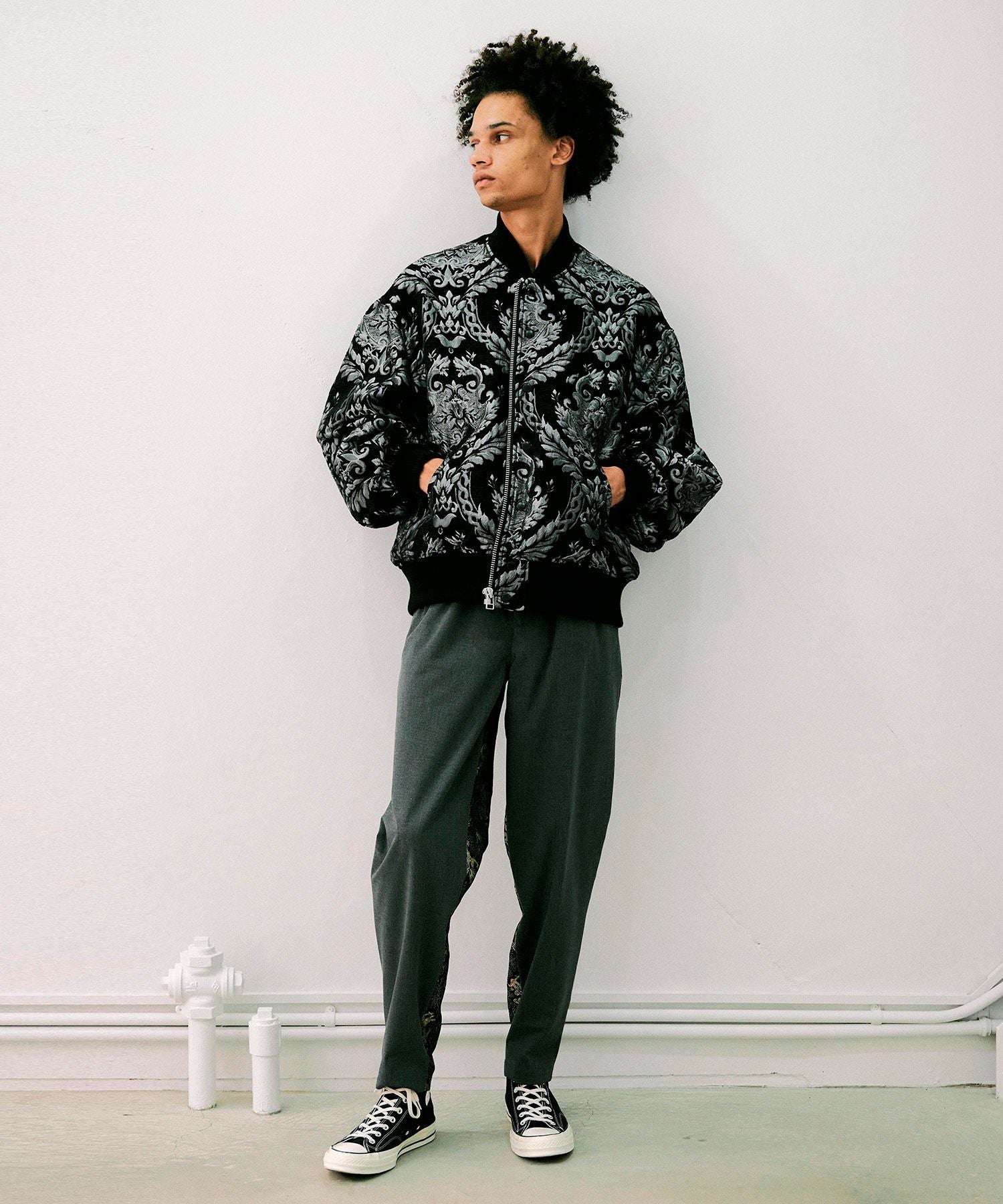 無地×ドラゴンジャガード織パンツ*チャコールグレー*＜NMA3-MP87