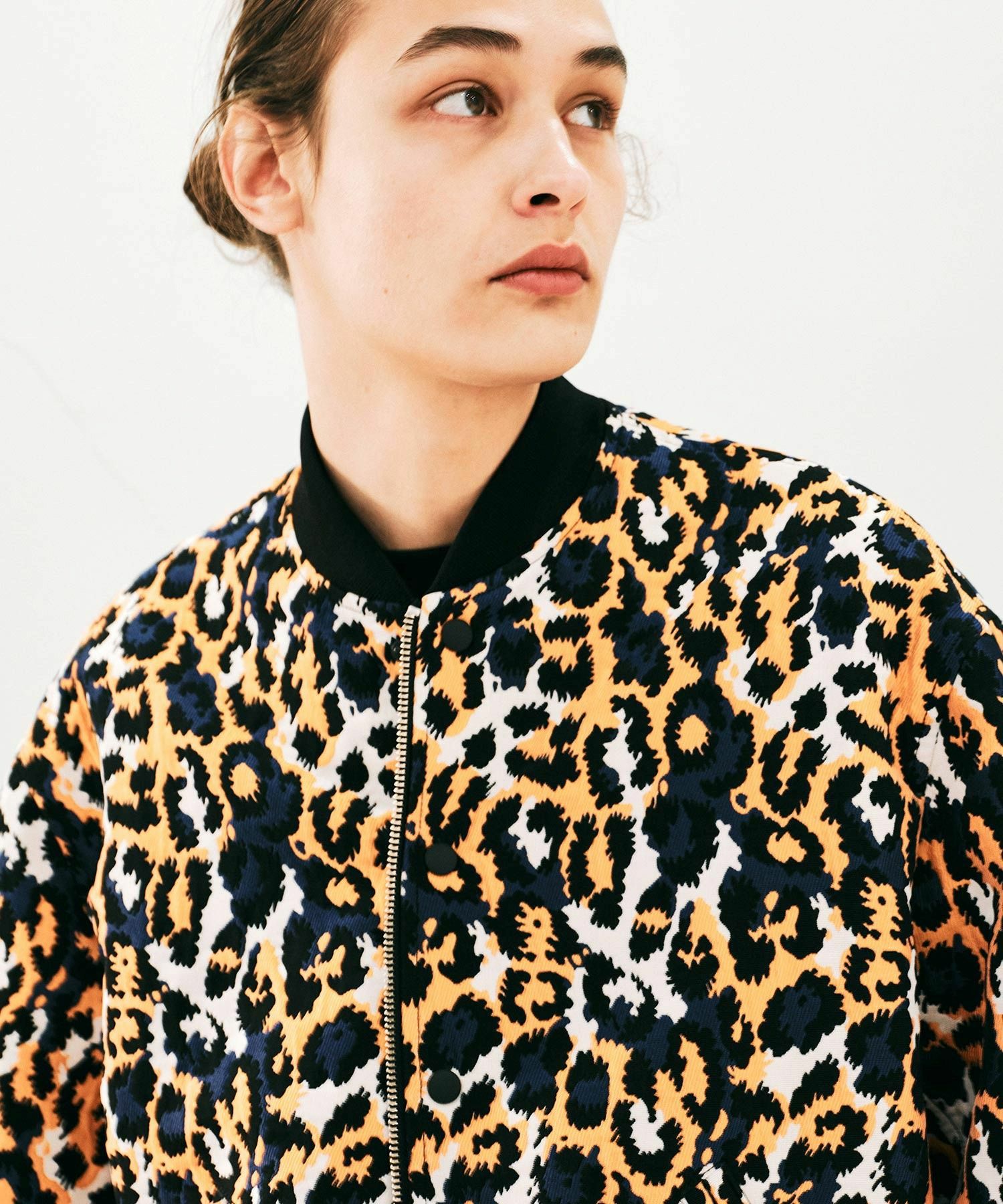 MEN】レオパードジャガード織オーバーサイズブルゾン*オレンジ×ブルー