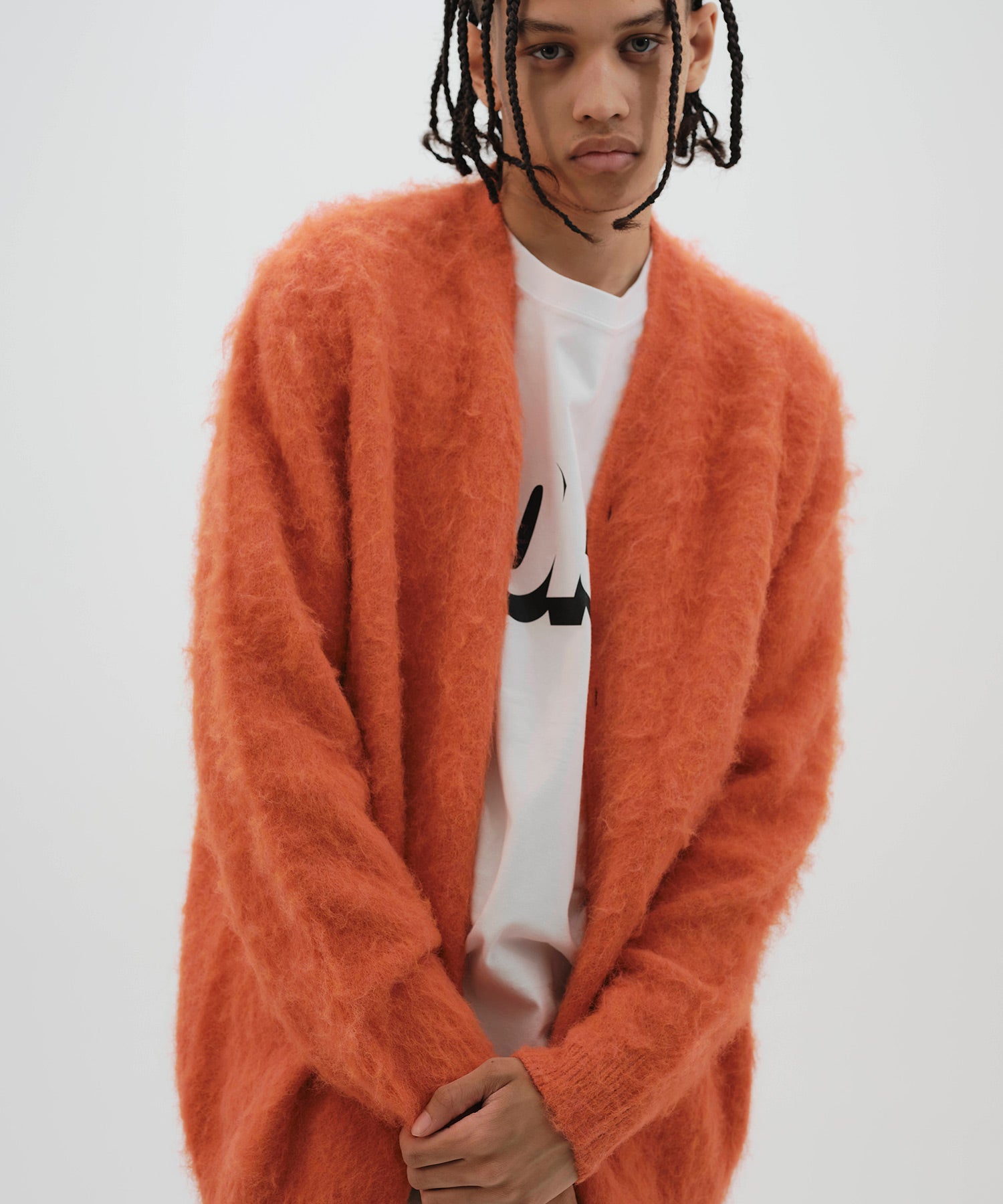 【極美品】20aw needles モヘアカーディガン オレンジ ユニセックス》オーバーサイズシャギーカーディガン*オレンジ*＜NMA3